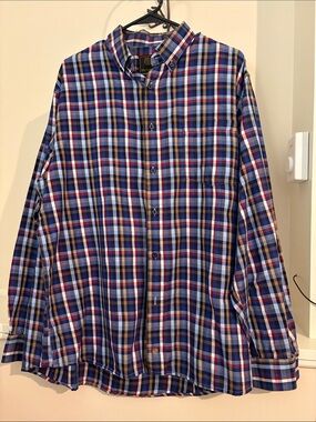 Men's Plaid Button-Down Shirt in Blue and Red